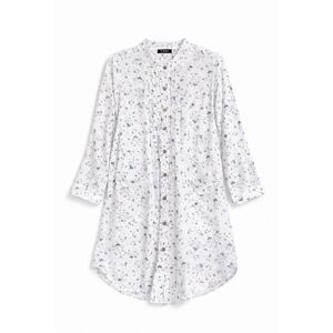 E-Retro Floral Tunic Top Size M White Blue Cottagecore Button Shirt Nightgown